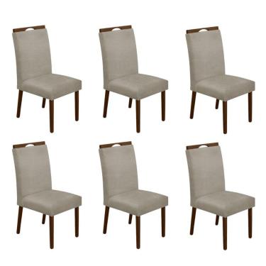 Imagem de Kit 6 Cadeiras De Jantar Madeira Maciça Em Linho Heloísa Mel;Bege Linho