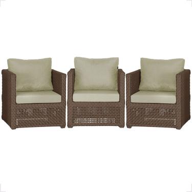 Imagem de 3 Poltronas Madri Alumínio Corda Náutica Estofado 7 Trama Marrom