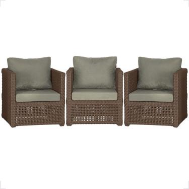 Imagem de 3 Poltronas Madri Alumínio Corda Náutica Estofado 8 Trama Marrom