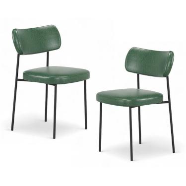 Imagem de Kit 02 Cadeiras Sala De Jantar Lila Estofada Com Encosto Couríssimo Verde - Desk Design