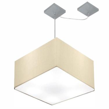 Imagem de Lustre Pendente Quadrado Com Desvio De Centro Vivare Md-4271 Cúpula Em Tecido 40x40cm - Bivolt Algodão-crú 127/220v