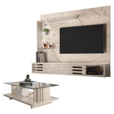 Imagem de Estante Home Theater Suspenso Com Mesa De Centro Frizz Select Calacata Off White – Madetec
