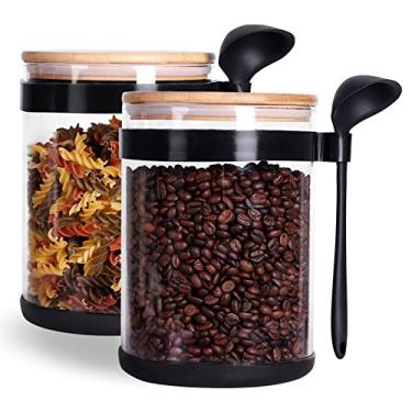 Imagem de LEAVES AND TREES Y 2 Latas Grandes de Vidro para Cozinha com Colher e Tampas Herméticas de Bambu, Recipiente de Armazenamento de Vidro de 100 Onças para Farinha, Farinha de Vidro e Potes de Açúcar Par