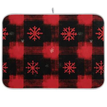 Imagem de Tapetes de secagem de pratos vermelhos de flocos de neve, tapete absorvente de 45 x 61 cm, escorredor de pratos, escorredor, secagem rápida para decoração de bancada de cozinha