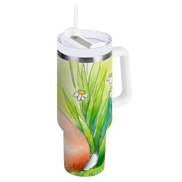 Imagem de Copo à prova de vazamento de 1,134 g, copo de isolamento duplo para jardim de coelho com alça e tampa de canudo