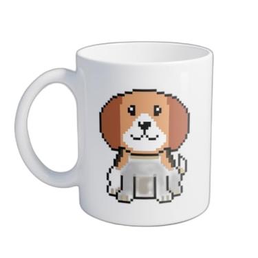 Imagem de Caneca Xícara de Café Porcelana 300ml Com Desenho Pixel Art de Cão Beagle