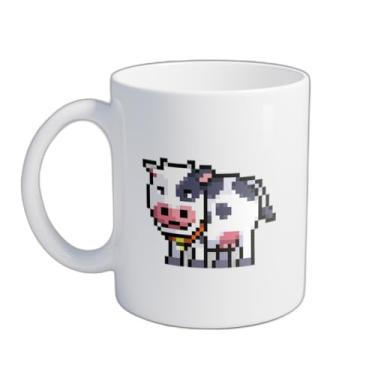Imagem de Caneca Xícara de Café Porcelana 300ml Com Desenho Pixel Art Vaca Pixelada