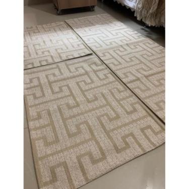 Imagem de Conjunto de tapetes para cozinhas, portas e mesas de cabeceira num tecido forte e resistente.(3Pçs Antiderrap.Labirinto bege)