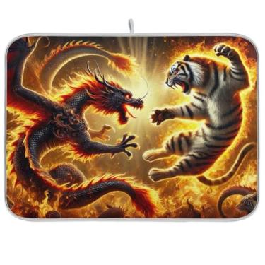 Imagem de Tapetes de secagem de pratos para balcão de cozinha, tapete de barra de café Dragon Tiger Battle Tapete reversível de drenagem de pratos para balcão de cozinha, decoração de casa de férias, médio, 40