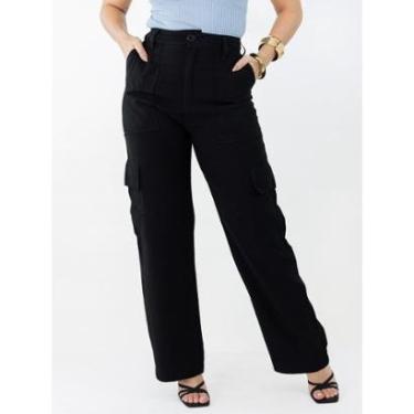 Imagem de Calça Feminina Wide Leg Alfaiataria Bolso Cargo Anticorpus-Feminino