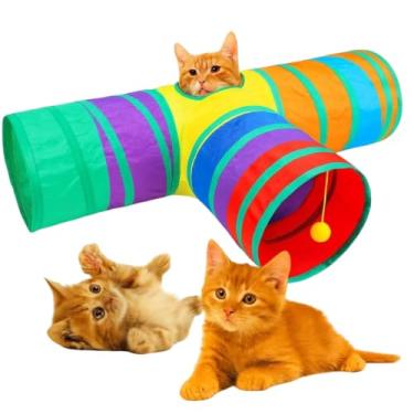 Imagem de Túnel para Gatos em T, Poliéster e Aço, 76x47cm, Dobrável com Bolinha Pendurada, Interativo