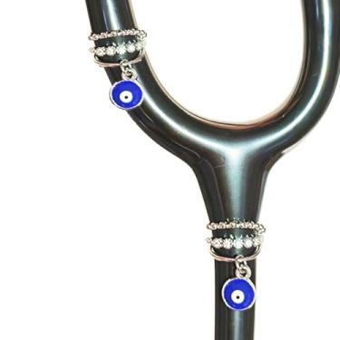 Imagem de SUNOREEK Pingentes de estetoscópio prata Spark Bling para enfermeiras, estetoscópios fofos para decoração de olho turco etiqueta de identificação acessórios personalizados, presente personalizado para