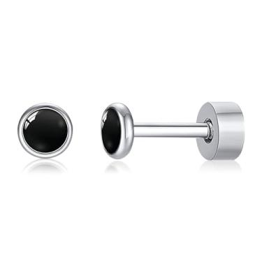 Imagem de FACOKO Brincos de ônix hipoalergênicos de titânio G23 com costas planas para vários piercings, orelhas sensíveis, 3MM, Titânio, Opala Ônix Turquesa azul Opala Ônix