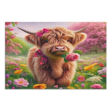 Imagem de Quebra-cabeça fofo de flor de vaca 1000 peças, quebra-cabeças adulto com letras na parte de trás