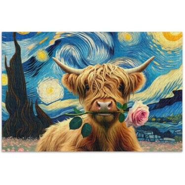 Imagem de Quebra-cabeça adulto Starry Night Highland Calf 1000 peças com estampa de animais de flores difíceis elefante branco, 75 x 40 cm