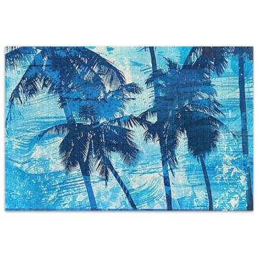 Imagem de Quebra-cabeças para adultos com pintura azul, palmeiras, 500 peças, arte, brinquedo, pintura, quebra-cabeça, presentes exclusivos, presentes de festa de elefante branco