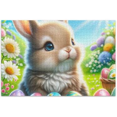 Imagem de Quebra-cabeça de ovo de coelho da páscoa para adultos, 1000 peças, presentes de elefante branco, quebra-cabeça engraçado para a família, decoração de arte animal