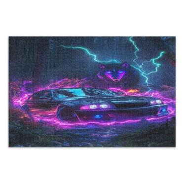 Imagem de Quebra-cabeça de carro lobo preto brilhante roxo 500 peças para adultos, quebra-cabeças exclusivos, jogos para noite de jogos em família