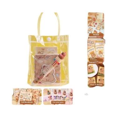 Imagem de Conjunto De Papelaria Kawaii De Capivara Com Caneta, Adesivos, Caderno