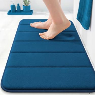 Imagem de OLANLY Tapete de banho listrado de espuma viscoelástica 61 x 40 cm, tapetes de banheiro absorventes super macios, secagem rápida, tapetes de chuveiro laváveis na máquina, tapete de banho, acessórios