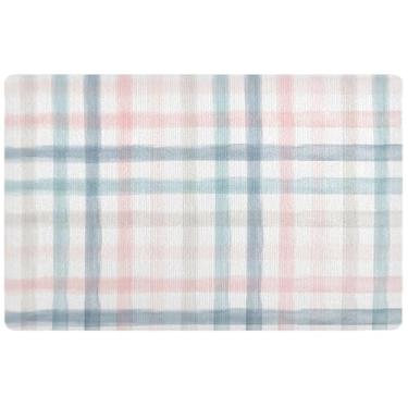 Imagem de TSENQUE Tapete personalizado pastel, aquarela, guingão, outono, fofo, fronteira, alpendre, tapete absorvente, lavável, para entrada interna, 81 x 50 cm