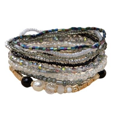 Imagem de SCRDPRAD Conjunto de pulseiras de contas de cristal coloridas boêmias feitas à mão, multicamadas, empilhável, boêmio, elástico, pulseira, pulseira, amizade, verão, praia, joias femininas, Adjustable,