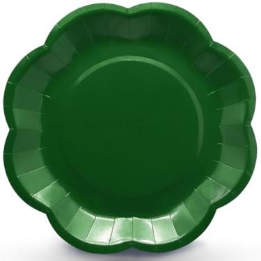 Imagem de Gudvilla Pratos verdes para festas, pratos de papel verde de 23 cm, descartáveis, recortados, para aniversário, chá de bebê, jantar, casamento, sobremesa, festa