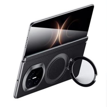 Imagem de POYUFRG Capa magnética para Huawei Mate X7, capa fina de couro genuíno de negócios com dobradiça completa com suporte de anel de metal, capa à prova de choque, preta, Mate X7