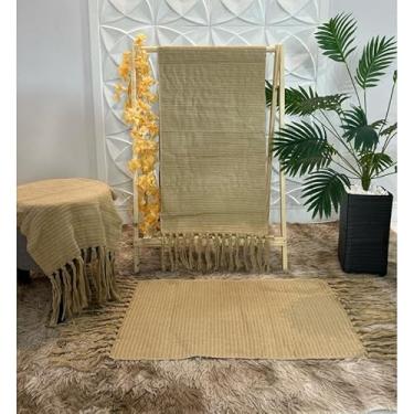 Imagem de Kit Passadeira de Cozinha 3 Peças Geométrica – Jogo de Tapetes em Tecido Grosso Algodão para Cozinha Sala e Quarto (Areia Liso)