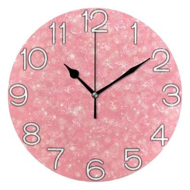 Imagem de GAIGEO Relógio de parede analógico decorativo relógio de cozinha bonito estético silencioso sem tique-taque, decoração de parede de casa de fazenda moderna, textura rosa fofo, 25 cm, ponteiros pretos