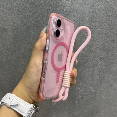 Imagem de Capa protetora de silicone macia com proteção contra impactos para iPhone 16 Plus, 15, 14, 13 Pro Max, com cordão e alça, rosa, para iPhone 16 Pro Max