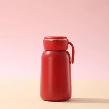 Imagem de Garrafa Térmica de Aço Inox 304, 300ml, Isolamento Térmico, Tampa com Alça de Silicone, Base Antiderrapante, Compacta e Portátil | Bebidas Quentes e Frias - Vermelho