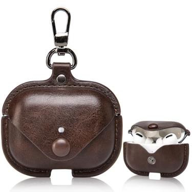 Imagem de Capa de carregamento para Apple Airpods Pro (2019) e Airpods Pro 2ª (2022). Couro PU elegante estilo retrô, proteção portátil à prova de choque, com chaveiro, visibilidade de LED para fácil