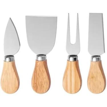 Imagem de Kit Para Queijos 4 Peças Facas Garfo e Espátulas em Aço Inox com Cabo de Bambu Ideal para Queijos Macios e Duros Tábuas de Petiscos E Aperitivos Tábuas de Frios Gourmet Premium FONSES
