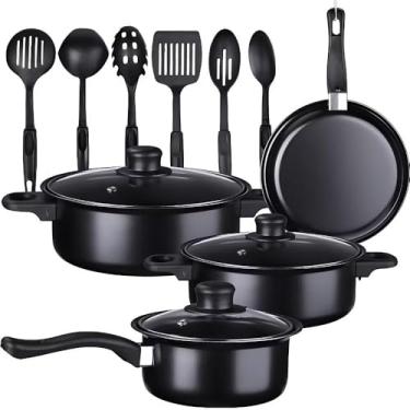 Imagem de jogo de panelas Conjunto de panelas antiaderentes de 13 peças, cozinha uniformemente e antiaderente durável, adequado para fogões de indução/gás