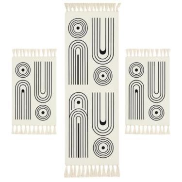 Imagem de Kit Tapete Cozinha Algodão Artesanal com Passadeira Geométrica 3 Peças Decorativo(Jazz)