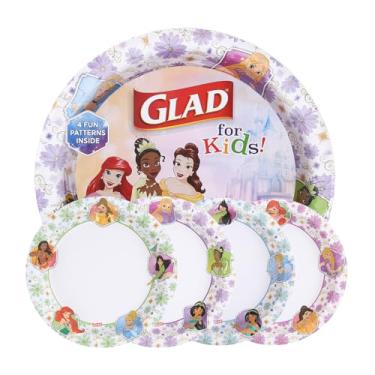 Imagem de Glad Pratos de papel descartáveis para crianças, princesas da Disney, molduras florais - à prova de imersão, micro-ondas, prato de lanche adequado para crianças para uso diário, 21 cm - 40 unidades