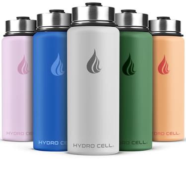 Imagem de HYDRO CELL Garrafa de água isolada de aço inoxidável com canudo - para bebidas frias e quentes - Frasco de metal a vácuo com tampa de rosca e garrafa térmica esportiva moderna à prova de vazamento