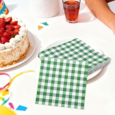 Imagem de Guardanapos de papel xadrez verde guardanapos descartáveis guingão decorativo quadriculado almoço papel de guardanapo de bebida para decoração de mesa de festa em casa toalha de mão 2 camadas papel de