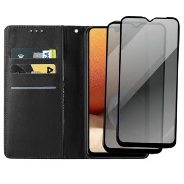 Imagem de Capa Carteira Flip Case para Samsung Galaxy A32 4G com 2 Películas de Vidro 3D Privacidade, Anti Espião Preto
