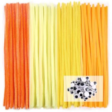 Imagem de TOAOB Conjunto de artigos de limpeza de cachimbo de 400 peças inclui hastes de chenille da série amarela de 6 mm x 30 cm de espessura e olhos arregalados para fazer artesanato, decoração, flores