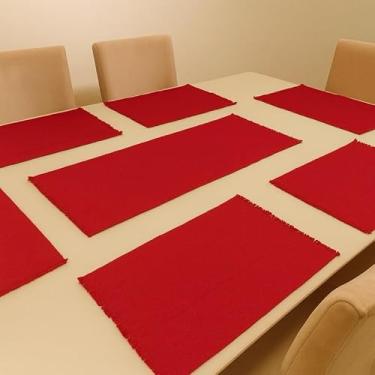 Imagem de Jogo Americano 7 Peças em Algodão Feito em Tear – Caminho de Mesa e Sousplat Decorativo Chic para Mesa de Jantar (Vermelho liso)