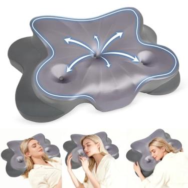 Imagem de Almofada cervical para alívio da dor no pescoço, almofadas ergonômicas de espuma viscoelástica para alívio da dor no pescoço com fronha de seda gelada, travesseiro de suporte de pescoço ajustável para