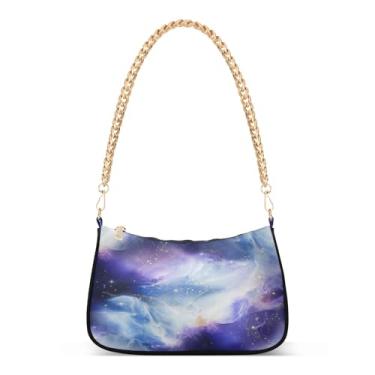 Imagem de Bolsa de ombro Aesthetic Galaxy Dream com corrente roxa, bolsa feminina Hobo, bolsa média elegante para uso diário e noite