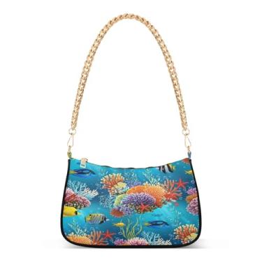 Imagem de Bolsa de ombro colorida tropical com corrente oceânica, bolsa feminina Hobo média com estampa artística para uso diário e roupas elegantes