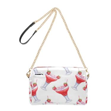 Imagem de Joitme Bolsa tiracolo feminina, vermelha, morango, bebidas, branca, para celular, bolsa de ombro de couro PU com alça de corrente