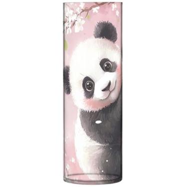 Imagem de Vasos de flores cilíndricos para centros de mesa, panda fofo, pêssego, plástico, redondo, fofo, decoração de sala de impressão personalizada, estética, 30 cm x 9,9 cm