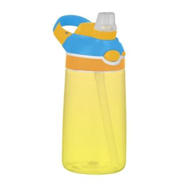 Imagem de Garrafa de água amarela gradiente ombré infantil com canudo 473 ml Tritan 473 ml garrafa de água esportiva portátil à prova de vazamento, copo infantil, reutilizável, alça de transporte