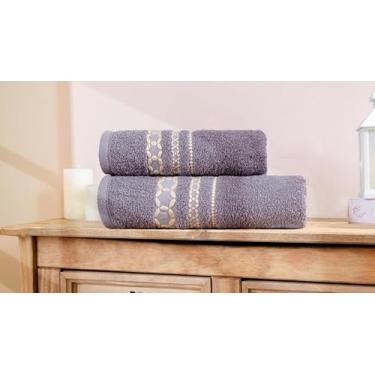 Imagem de kit 2 Toalha de Banho Banhão Romance Jacquard Algodão 100%, 80x150cm, Alta Absorção, Pré-Lavada, Pré-Encolhida (CINZA)