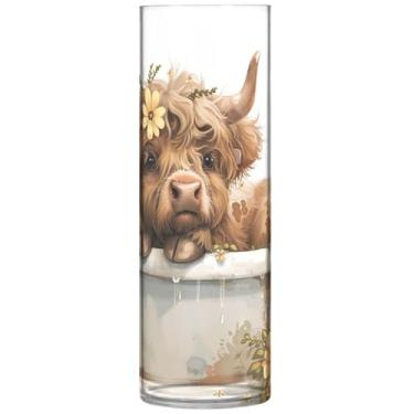 Imagem de Lindos vasos de flores cilíndricos de vaca Highland para centros de mesa, vaso de plástico grande personalizado, decoração floral fofa para sala de estar, 30 cm x 9,9 cm